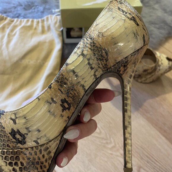 sergio rossi scarpe donna blunt heel peep toe pump snake nude - Picture 6 of 16